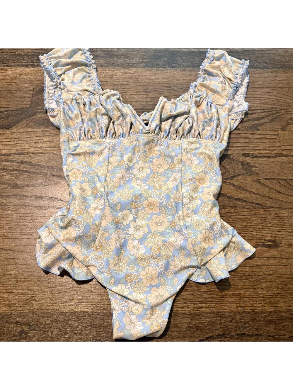 NWT Free People Brooke Botanical Blue Floral One-Piece Swimsuit M - Picture 2 of 5